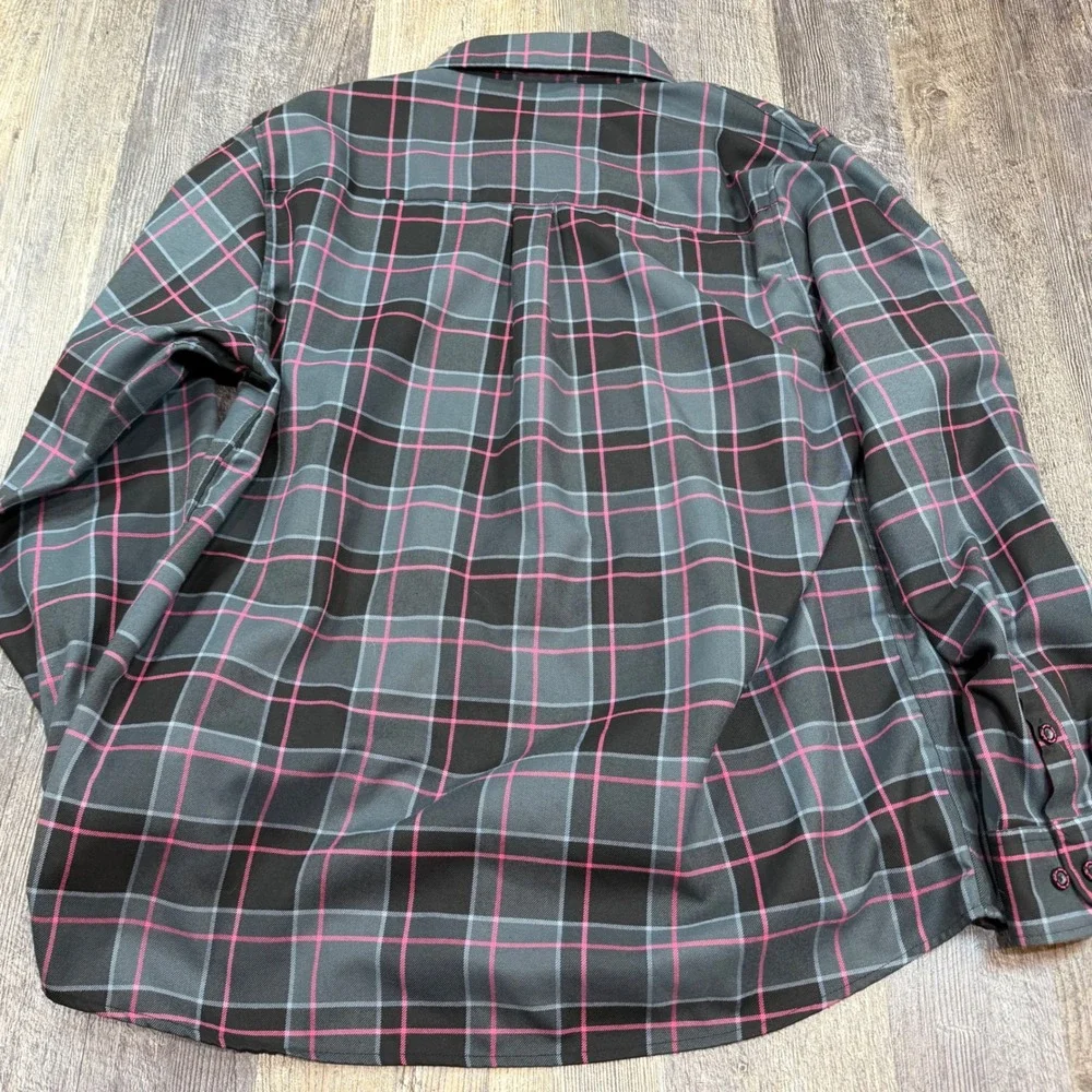 Dixxon Flannel Snap-On Button Down Shirt Men 2XL Grey Pink Plaid Limited Edition